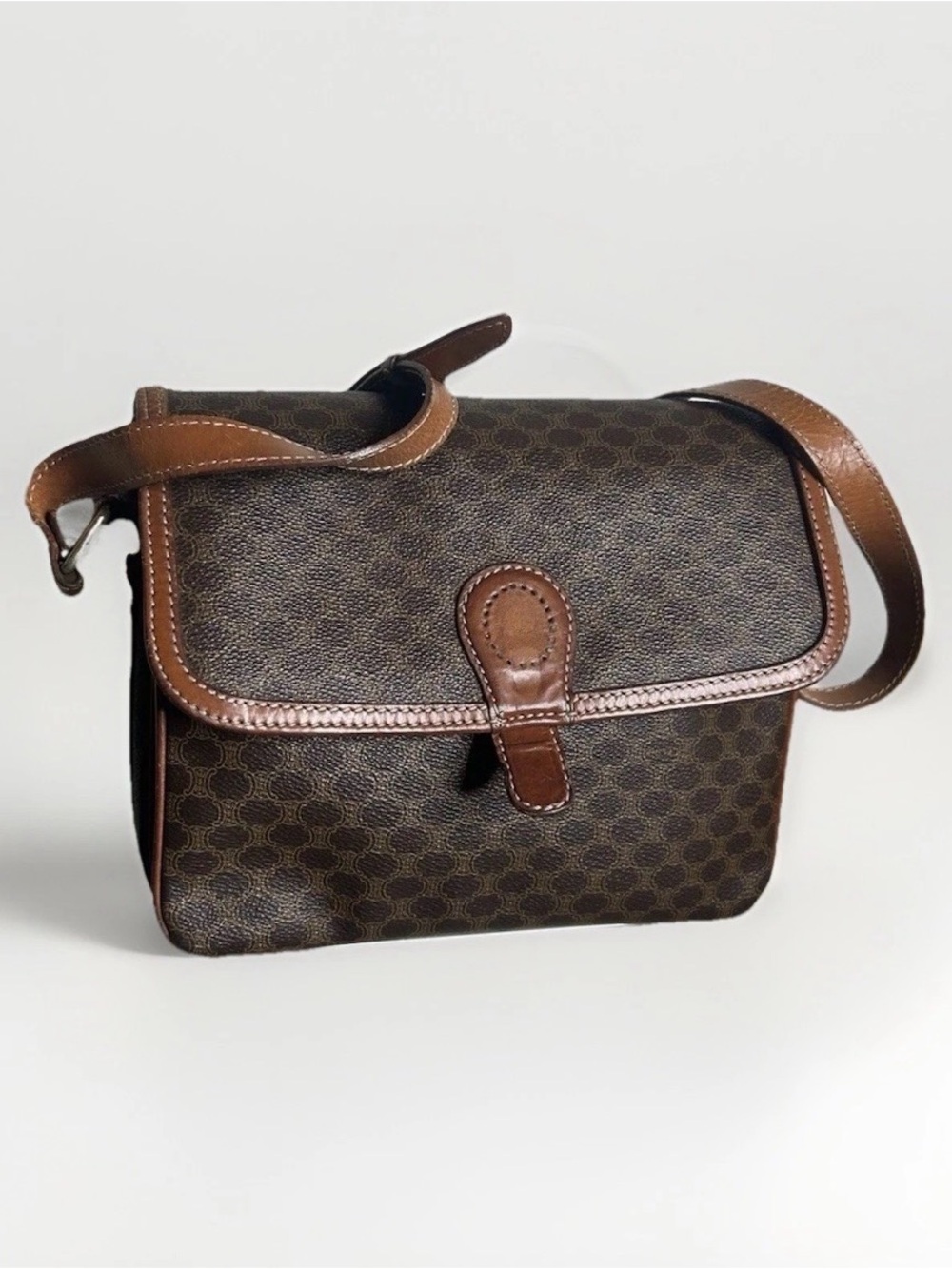 Celine Classic Brown Patterned Messenger Bag with Leather Trim